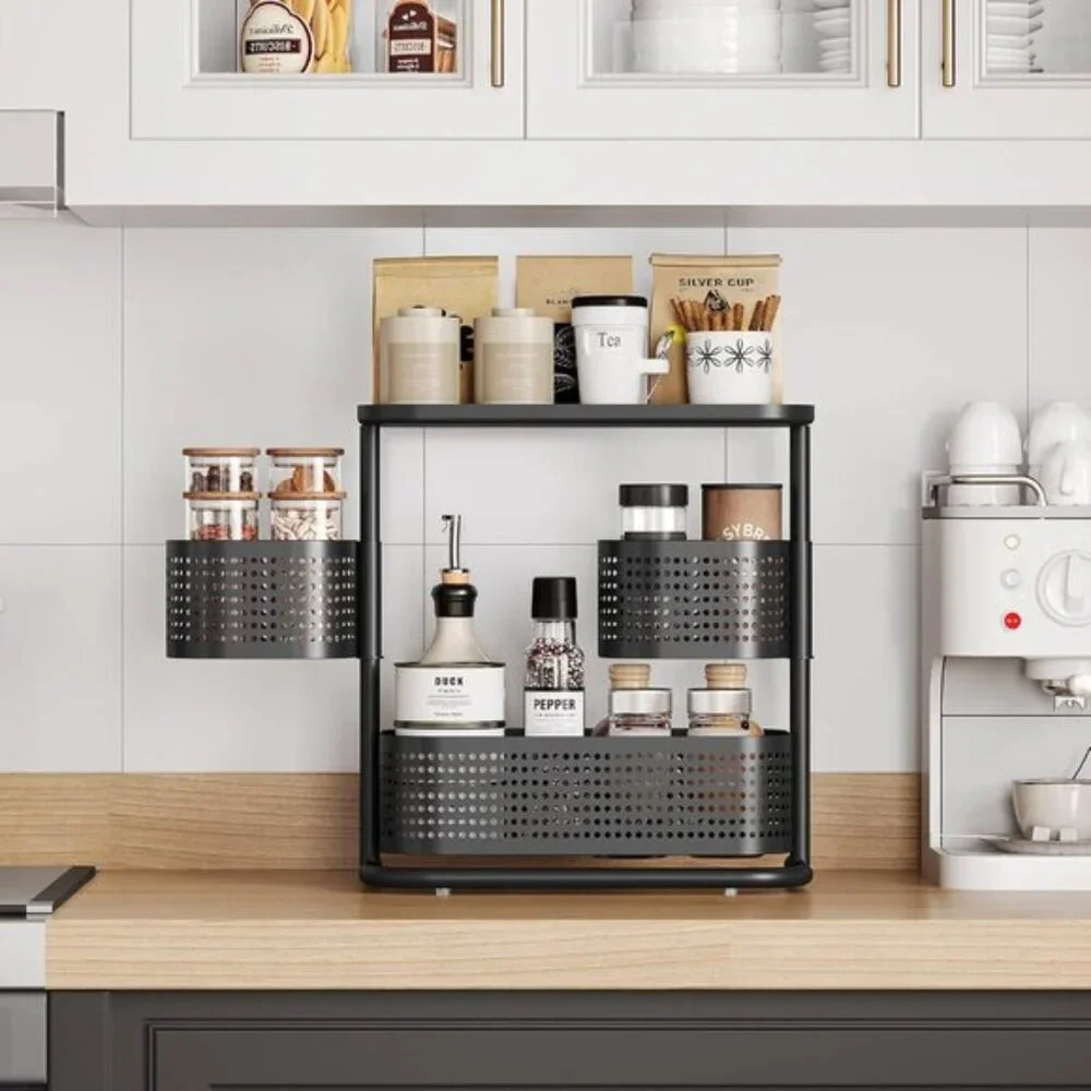 3-Tier Rotating Bathroom Organizer, Black Vanity & Kitchen Counter Storage Rack